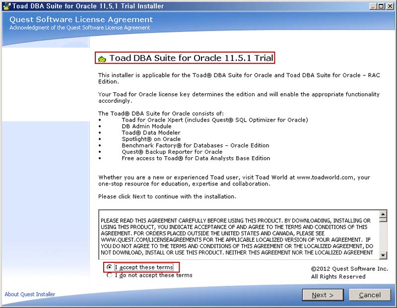 toad for oracle license key and site message